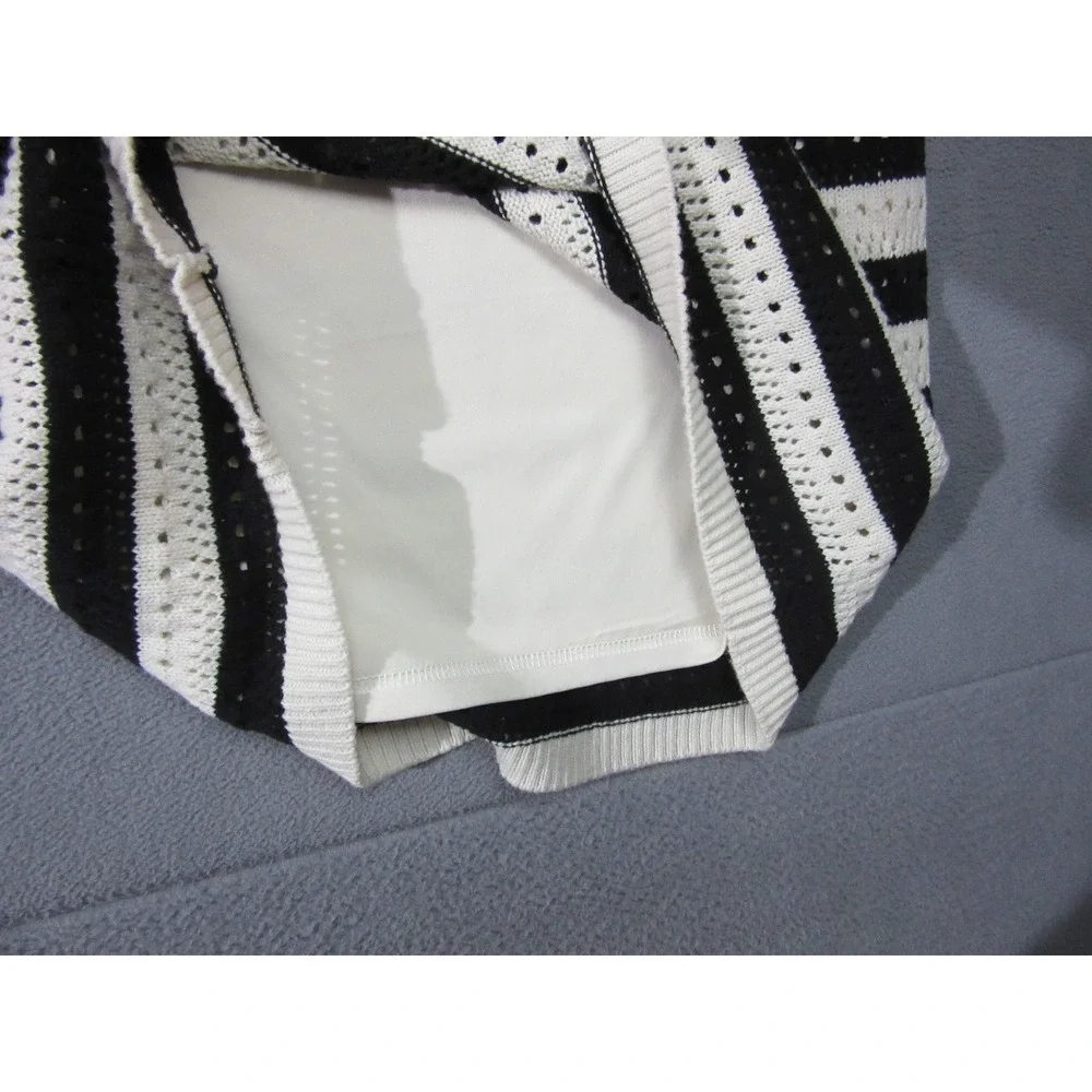 Casa Cabana Knit Set Women XL White Black Striped Vest Midi Skirt Ribbed Retro